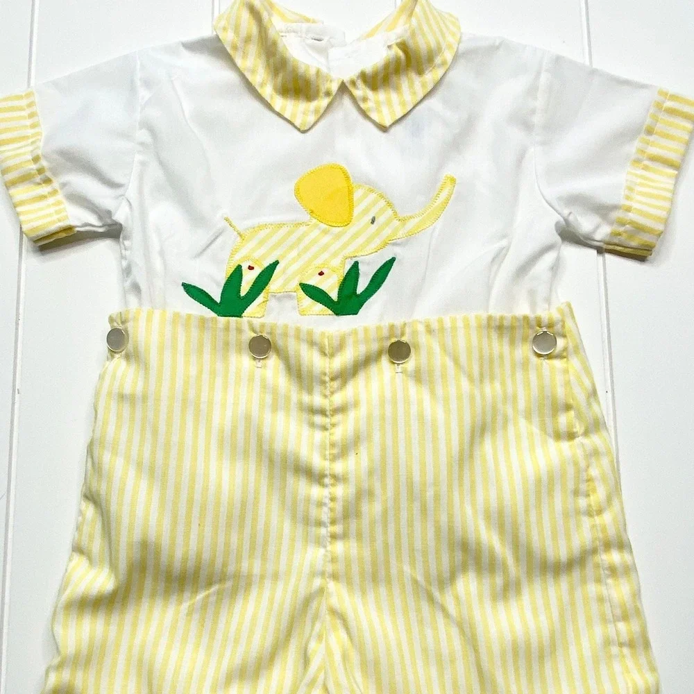 Vintage Jayne Copeland Elephant Romper, Yellow Stripe Jon Jon, 18 Months‎